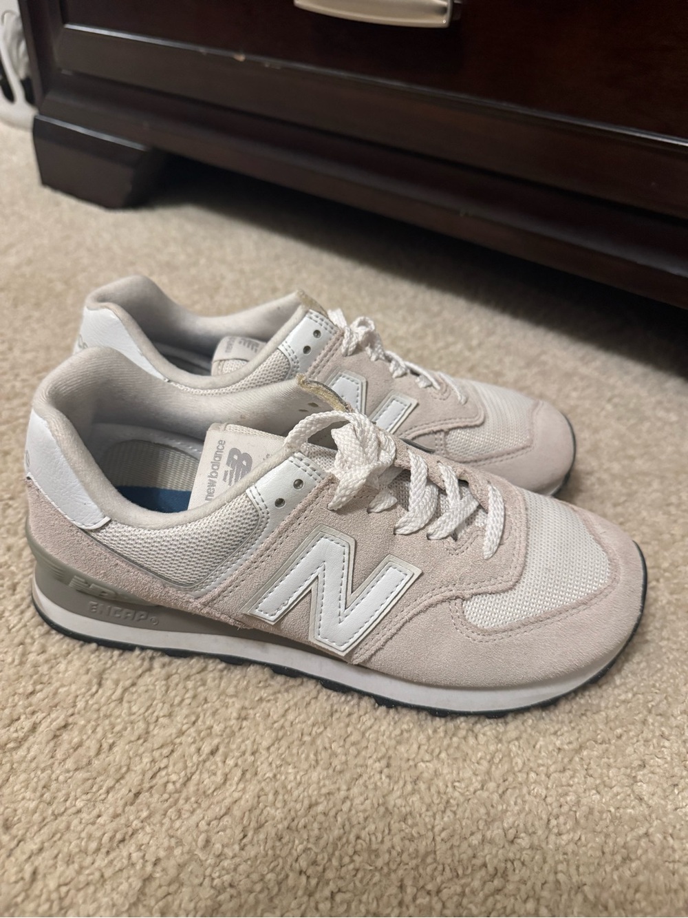 New Balance Women's Light Beige and White 574 Sneakers